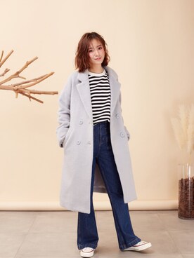 「秋冬」｜「アイテム（ダッフルコート）」を使った、静かにさん（レディース・161cm）の冬コーディネート
