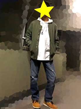 「H&M DIVIDED（エイチアンドエム　ディヴァイデッド）のアイテム（ブルゾン）」を使った、ミルクティーさん（メンズ・172cm）の秋コーディネート