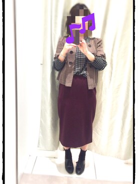 「ワインレッド」｜「アイテム（ノーカラージャケット）」を使った、sa-ku-raさん（レディース・150cm）の秋コーディネート