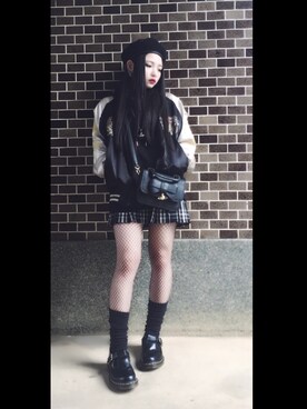 「網タイツ」｜「アイテム（ブルゾン）」を使った、ナナさん（レディース・150cm）の冬コーディネート