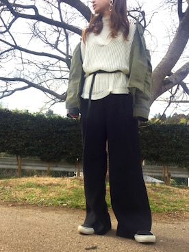 「GU（ジーユー）の（GU）ワイドアンクルパンツＡ（WOMEN ⁄ ガウチョパンツ・ワイドパンツ）」を使った、so_☺︎さん（レディース・153cm）の春コーディネート