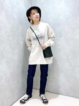 「PBLIM（ページボーイリム）のPAGEBOYLIM/ロゴ刺繍バケットハット2（ハット）」を使った、ちゃんゆみさん（レディース・148cm・20代）の冬コーディネート