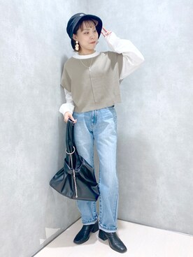 「PBLIM（ページボーイリム）のPAGEBOYLIM/ロゴ刺繍バケットハット2（ハット）」を使った、ちゃんゆみさん（レディース・148cm）の春コーディネート