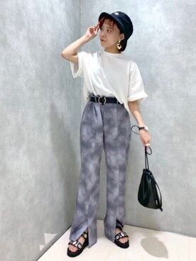 「PBLIM（ページボーイリム）のPAGEBOYLIM/ロゴ刺繍バケットハット2（ハット）」を使った、ちゃんゆみさん（レディース・148cm・20代）の春コーディネート