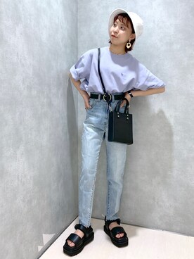 「PBLIM（ページボーイリム）のPAGEBOYLIM/ロゴ刺繍バケットハット2（ハット）」を使った、ちゃんゆみさん（レディース・148cm・20代）の春コーディネート