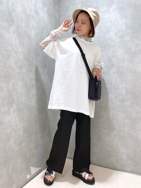 「PBLIM（ページボーイリム）のPAGEBOYLIM/ロゴ刺繍バケットハット2（ハット）」を使った、ちゃんゆみさん（レディース・148cm・20代）の夏コーディネート