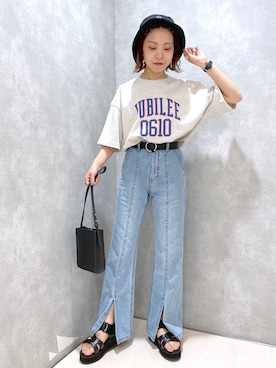 「PBLIM（ページボーイリム）のPAGEBOYLIM/ロゴ刺繍バケットハット2（ハット）」を使った、ちゃんゆみさん（レディース・148cm・20代）の夏コーディネート