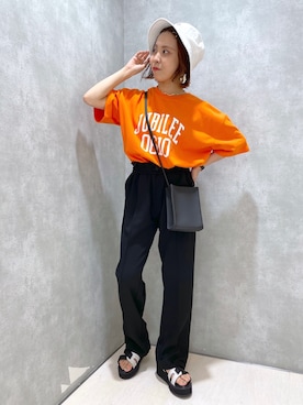 「PBLIM（ページボーイリム）のPAGEBOYLIM/ロゴ刺繍バケットハット2（ハット）」を使った、ちゃんゆみさん（レディース・148cm・20代）の夏コーディネート