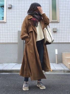 「ニコアンド」｜「アイテム（トレンチコート）」を使った、haru☺︎ママさん（レディース・157cm）の冬コーディネート
