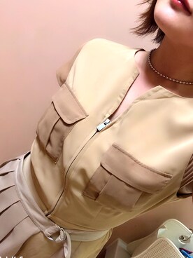 「アイテム（つなぎ/オールインワン、ベージュ系）」を使った、Mさん（レディース・158cm）の春コーディネート