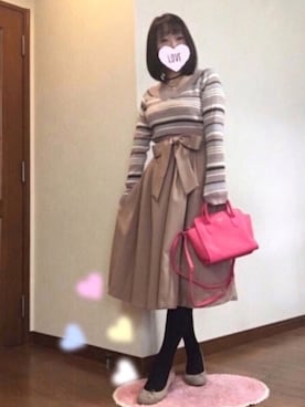 「リブニット」｜「アイテム（福袋/福箱）」を使った、ピーチちゃん🍑さん（レディース・151cm）の春コーディネート
