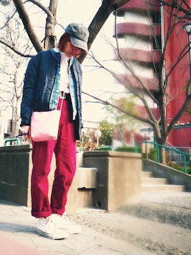 「HYSTERIC GLAMOUR（ヒステリックグラマー）のアイテム（ノーカラージャケット）」を使った、りょうさん（レディース・159cm）の冬コーディネート