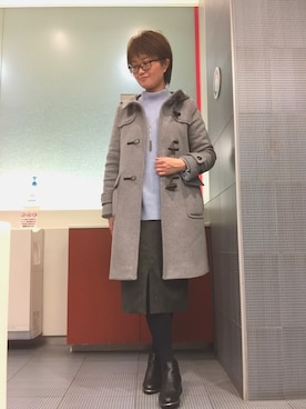 「ブルーコーデ」｜「アイテム（ダッフルコート）」を使った、みゆみゆさん（レディース・160cm）の冬コーディネート