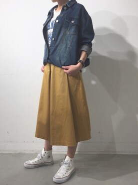 「花見」｜「アイテム（デニムジャケット）」を使った、HaNaさん（レディース・160cm）の春コーディネート
