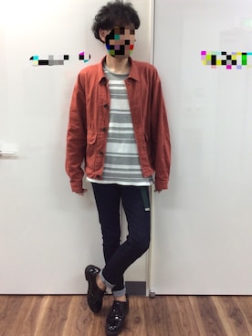 「アイテム（カバーオール、レッド系）」を使った、のぶおさん（メンズ・177cm）の夏コーディネート