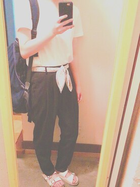 「one way（ワンウェイ）のアイテム（スラックス）」を使った、盛り塩ねぇさんさん（レディース・154cm）の夏コーディネート