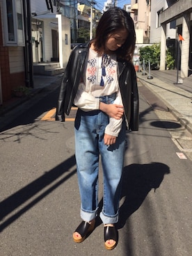 「ハイウェストデニム」｜つのちゃん／スタッフさん（レディース・154cm）の春コーディネート