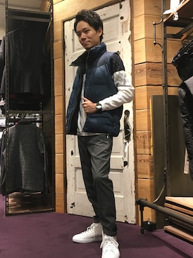 「アイテム（ダウンベスト、その他）」を使った、コビーさん（メンズ・166cm）の秋コーディネート