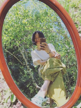 「ヂェン先生のアイテム（Tシャツ/カットソー、ホワイト系）」を使った、shirota akikoさん（レディース・159cm）の夏コーディネート