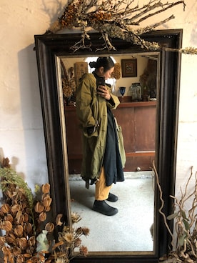 「Y's（ワイズ）のアイテム（ジャケット/アウター、グリーン系）」を使った、shirota akikoさん（レディース・159cm）の冬コーディネート