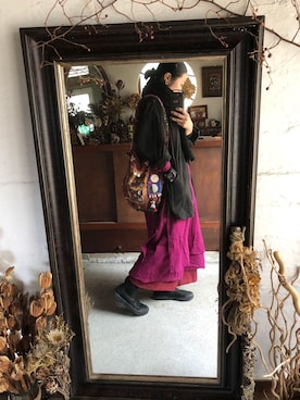 「ヂェン先生の日常着のアイテム（トップス、ブラック系）」を使った、shirota akikoさん（レディース・159cm）の冬コーディネート