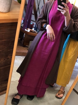 「ヂェン先生の日常着のアイテム（ワンピース/ドレス、ピンク系）」を使った、shirota akikoさん（レディース・159cm）の冬コーディネート