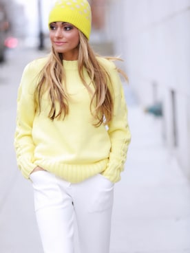 「yellow」｜「アイテム（ニットキャップ/ビーニー）」を使った、LaurenRecchiaさん（レディース・157cm）の春コーディネート