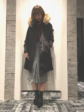 「HARE（ハレ）のアイテム（モッズコート）」を使った、momoさん（レディース・165cm）の冬コーディネート
