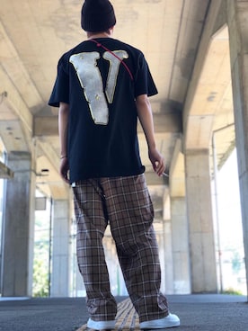 「タータンチェック」｜「アイテム（ニットキャップ/ビーニー）」を使った、こうきさん（メンズ・165cm）の春コーディネート