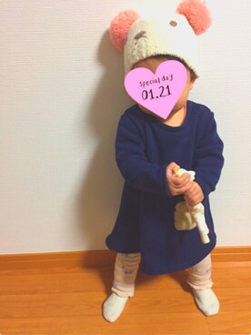 「Moujonjon（ムージョンジョン）のアイテム（ワンピース）」を使った、8gmiさん（キッズ・70cm）の冬コーディネート
