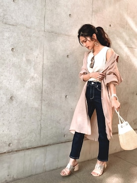 「アイテム（シャツワンピース、ピンク系）」を使った、Marikaさん（レディース・154cm）の夏コーディネート