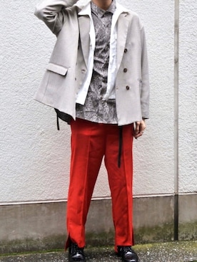 「Lui's（ルイス）のナローベルト（ベルト）」を使った、とむそーやさん（メンズ・178cm）の冬コーディネート