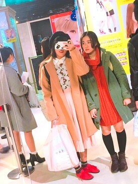 「薔薇」｜「アイテム（ハンチング/ベレー帽）」を使った、優 花さん（レディース・157cm）の冬コーディネート