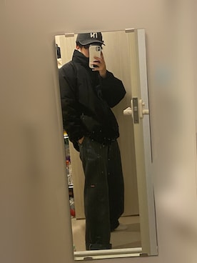 「帽子」｜「アイテム（ダウンジャケット/コート）」を使った、r.rkさん（メンズ・163cm）の春コーディネート