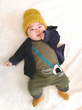 「アイテム（ロンパース、グリーン系）」を使った、YUMIさん（キッズ・60cm）の春コーディネート