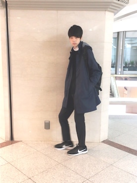 「アイテム（ステンカラーコート）」を使った、리우さん（メンズ・179cm・10代）の冬コーディネート