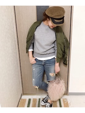 「TODAYFUL（トゥデイフル）のアイテム（MA-1）」を使った、manachin◡̈*さん（レディース・156cm）の冬コーディネート