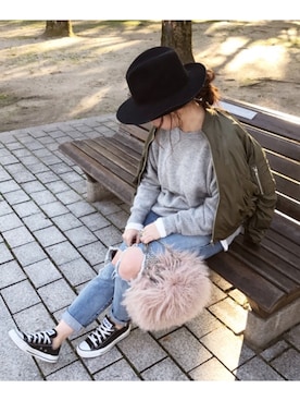 「TODAYFUL（トゥデイフル）のアイテム（MA-1）」を使った、manachin◡̈*さん（レディース・156cm）の冬コーディネート