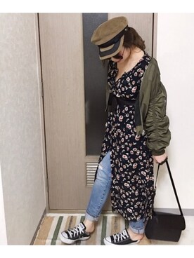「サッシュベルト」｜「アイテム（MA-1）」を使った、manachin◡̈*さん（レディース・156cm）の春コーディネート