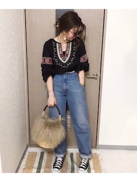 「TODAYFUL（トゥデイフル）のアイテム（かごバッグ）」を使った、manachin◡̈*さん（レディース・156cm）の春コーディネート