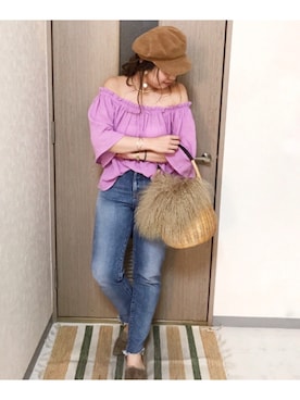 「TODAYFUL（トゥデイフル）のアイテム（かごバッグ）」を使った、manachin◡̈*さん（レディース・156cm）の春コーディネート