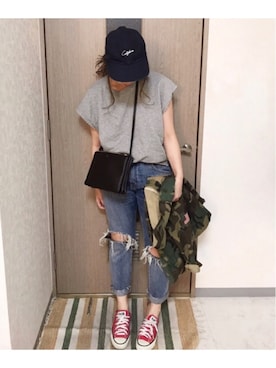「CELINE」｜「アイテム（キャップ）」を使った、manachin◡̈*さん（レディース・156cm）の春コーディネート