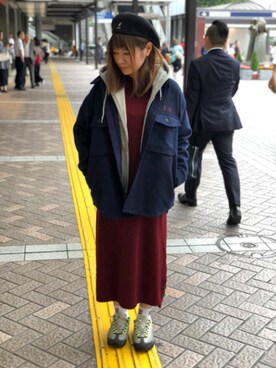 「ゆるニット」｜「アイテム（ブルゾン）」を使った、Takematsuさん（レディース・156cm）の秋コーディネート