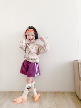 「Mini Rodini（ミニロディーニ）のアイテム（レッグウェア）」を使った、YOOL✿   さん（キッズ・110cm）の夏コーディネート