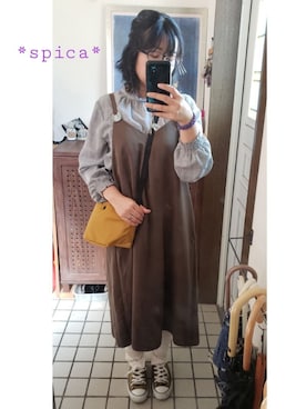 「Handmade（ハンドメイド）のアイテム（ブローチ/コサージュ）」を使った、*spica*さん（レディース・155cm）の秋コーディネート