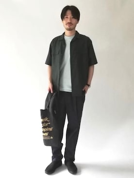 「green label relaxing（グリーンレーベルリラクシング）のSC GLR ポリキャンバス ローファー（ローファー、ブラック系）」を使った、hayashi10544さん（メンズ・174cm）の春コーディネート