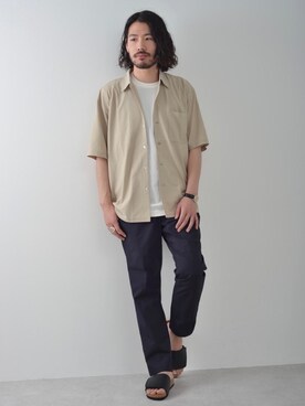 「green label relaxing（グリーンレーベルリラクシング）の別注 [ センシーロ ] SENCILLO × GLR 1 ストラップ サンダル（サンダル、ブラック系）」を使った、hayashi10544さん（メンズ・174cm）の夏コーディネート