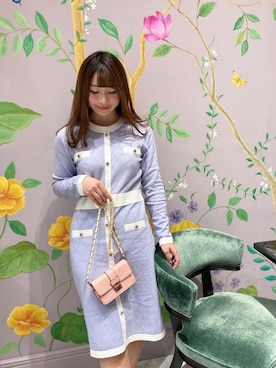 「ラインニット」｜「アイテム（ワンピース/ドレス）」を使った、Emiさん（レディース・155cm）の冬コーディネート