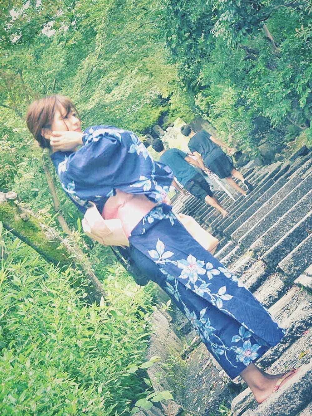 「浴衣、夏コーデ、summer、花火大会、着物、和装、青、夏、低身長、古着」｜「usedのアイテム（浴衣、ブルー系）」を使った、inoさん（レディース・154cm）の夏コーディネートの1枚目の写真