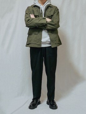 ミリタリージャケットを使った パーカー グレー のメンズ人気ファッションコーディネート Wear